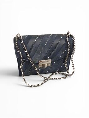 Michael Kors Sloan Editor Studded Navy Leather & Suede Shoulder Bag